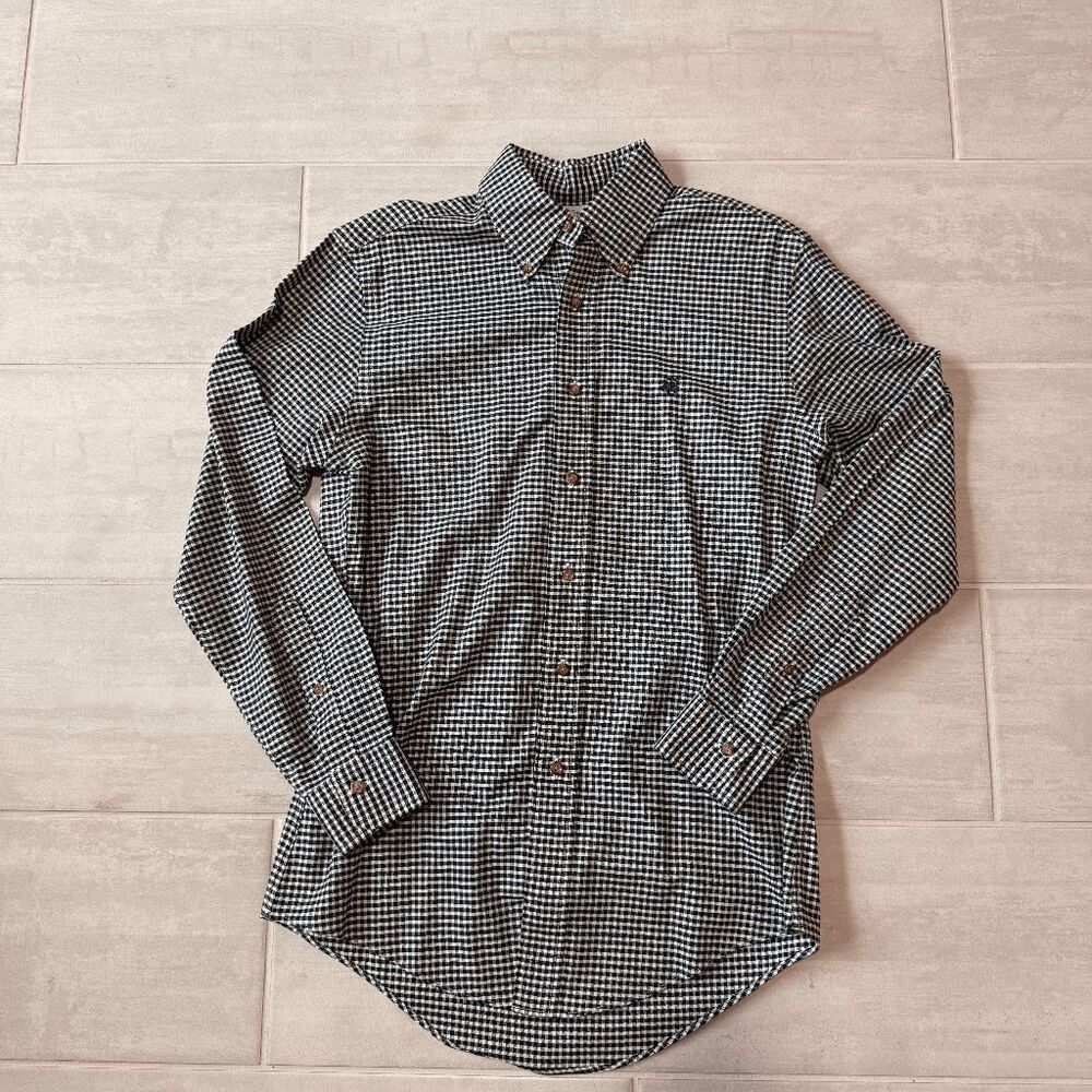 Brooks Brothers Long Sleeve Shirt Regent Fit White Blue Green Small Neck Plaid